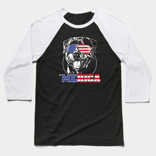 Proud Rottweiler American Flag Merica dog Baseball T-Shirt